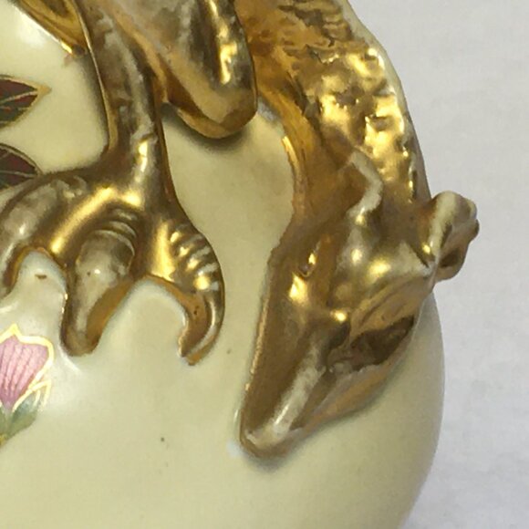 Victoria Carlsbad Art Nouveau Dragon Vase Gold and Floral Accents Please Read - Picture 7 of 15